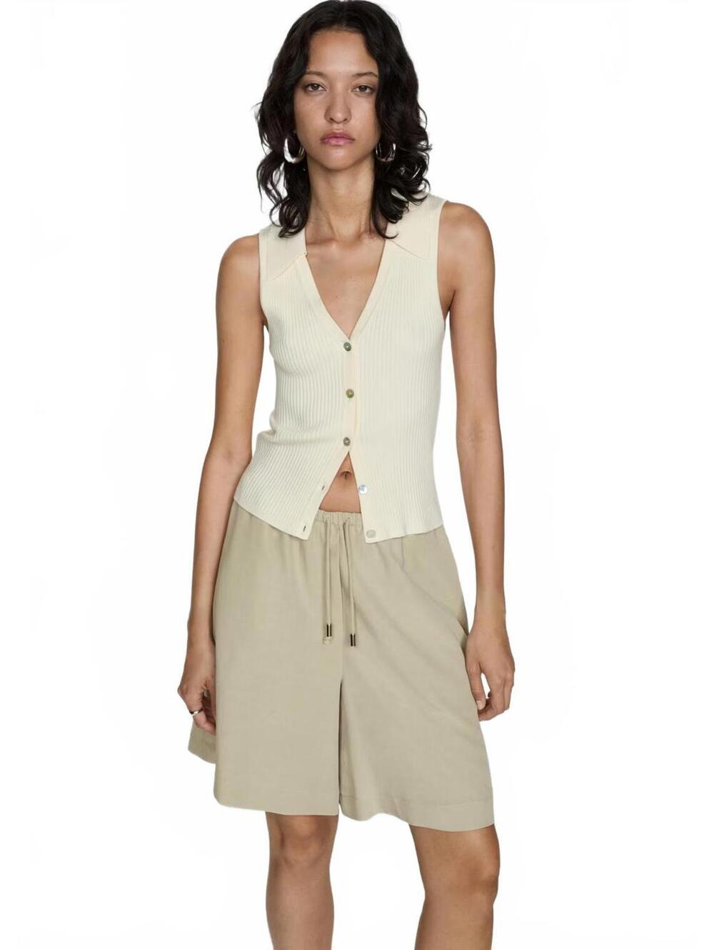Mango Wide Leg Lyocell Bermuda Shorts NWT Green Size Small